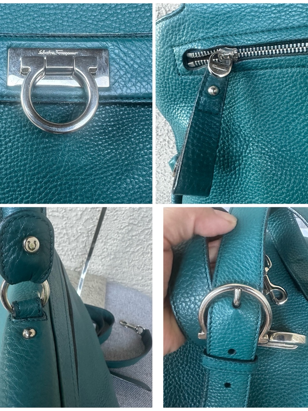 SALVATORE FERRAGAMO Teal Green Leather Top-Handle Satchel/Crossbody bag - Picture 8 of 14